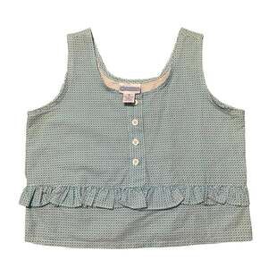 70s pinot noir white and blue cotton tank top with ruffle detail